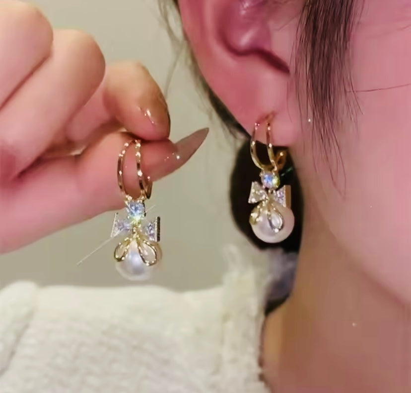 Bowknot Style Imitation Pearl Drop Earrings