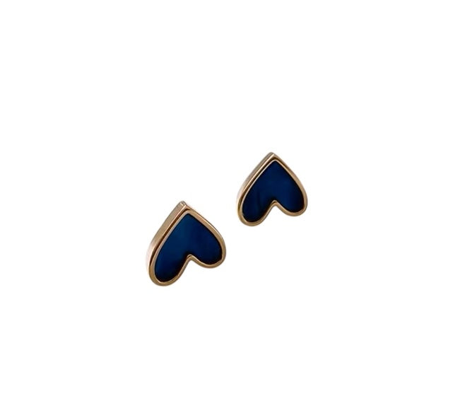 Blue Heart Shaped Stud Earrings - Blue and Gold