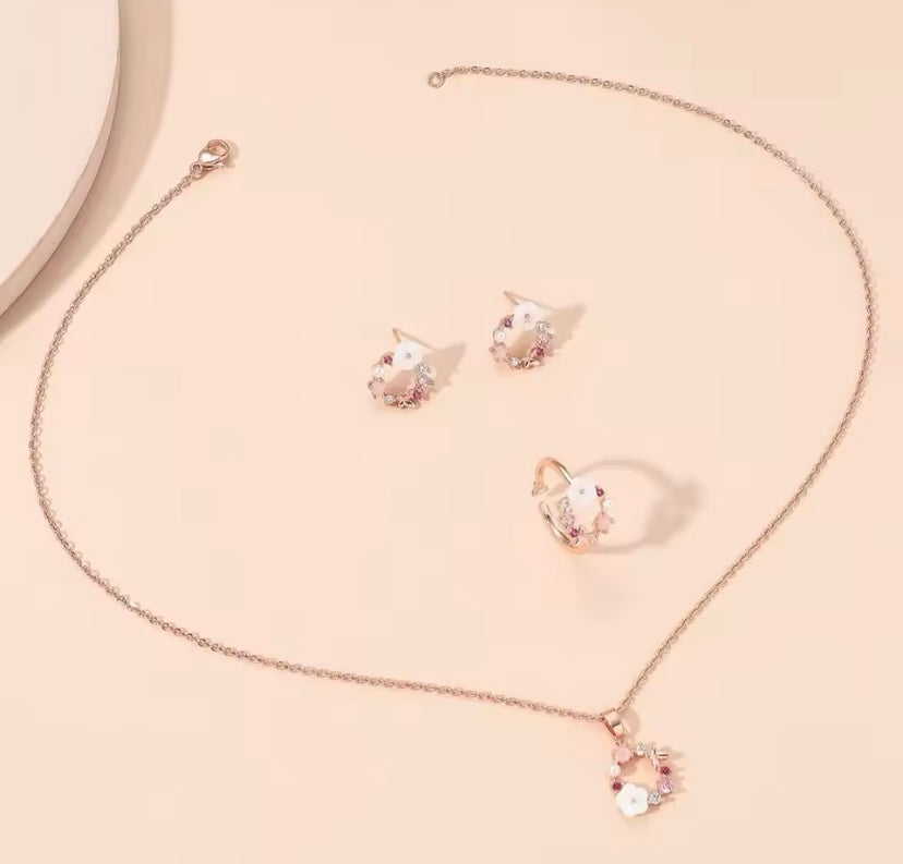 4-Piece Rose Gold Flower Jewelry Set