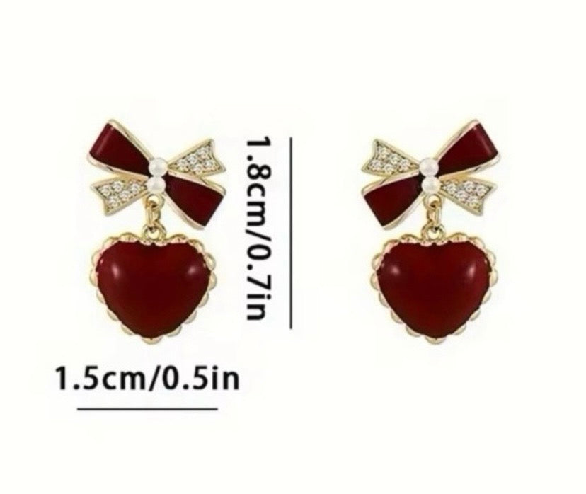 Elegant Red Heart Earrings with Gold Accents