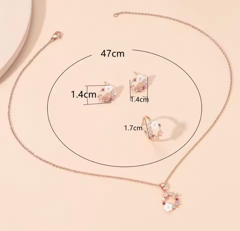 4-Piece Rose Gold Flower Jewelry Set