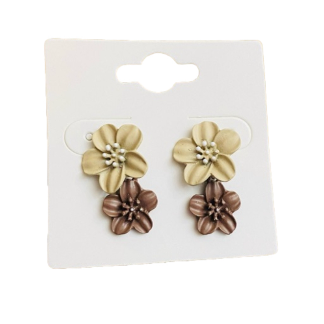 Matte Colored Flower Drop Earrings - Brown & Cream