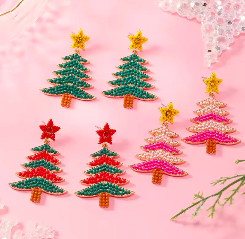 Earrings - Festive Pink and Orange Beaded & Jewel