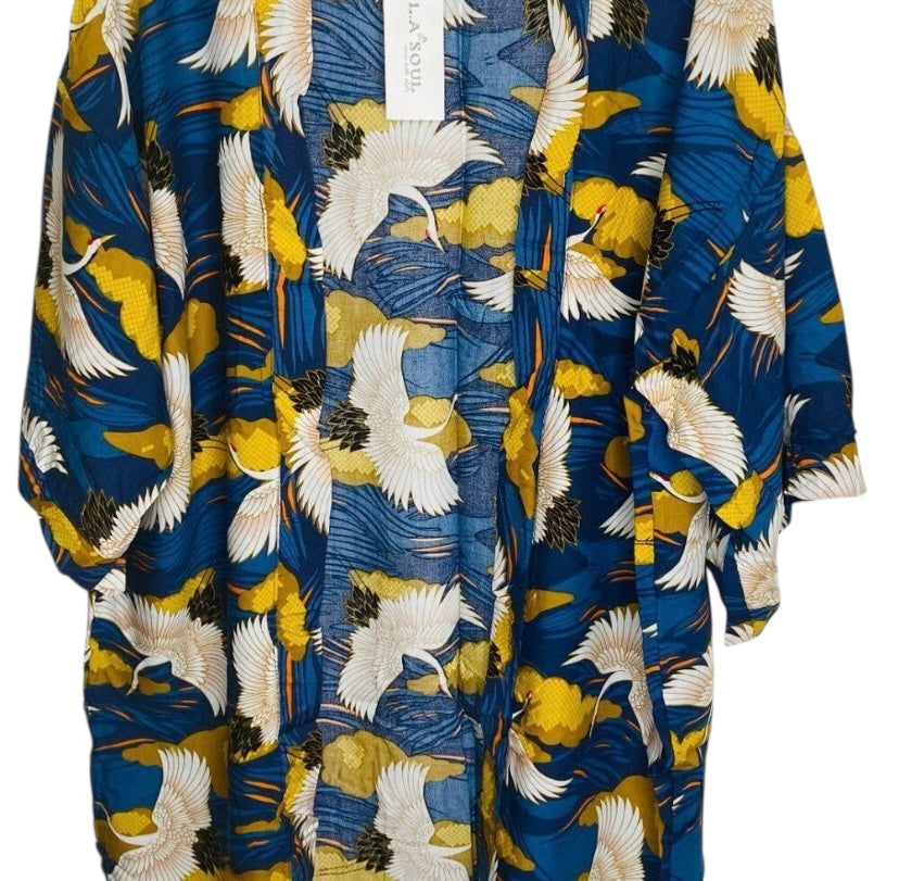 Flying Crane Print Kimono