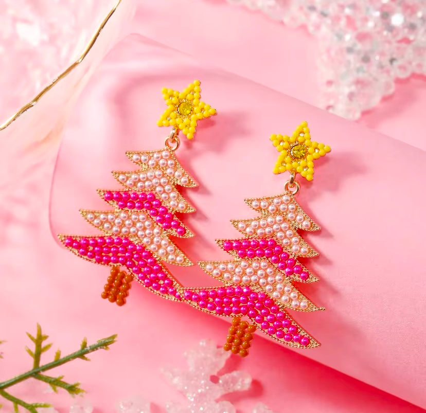 Earrings - Festive Pink and Orange Beaded & Jewel
