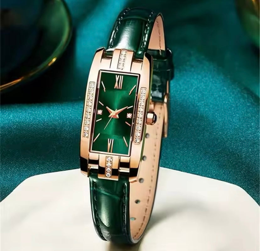 Women’s Luxury Green Quartz Leather Watch