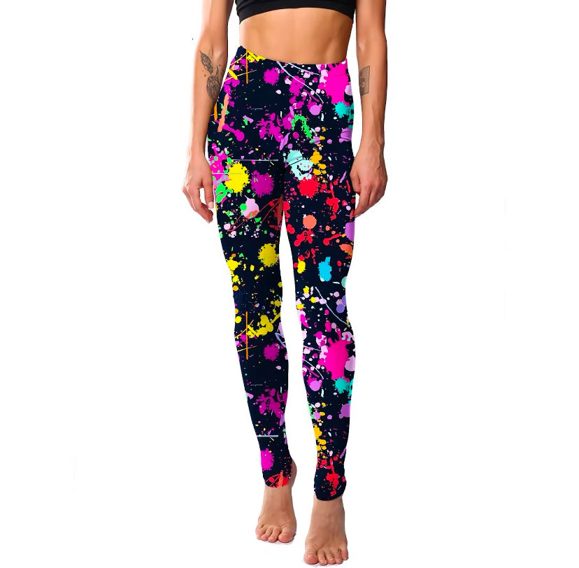 Colorful Splatter Print Stretchy Leggings