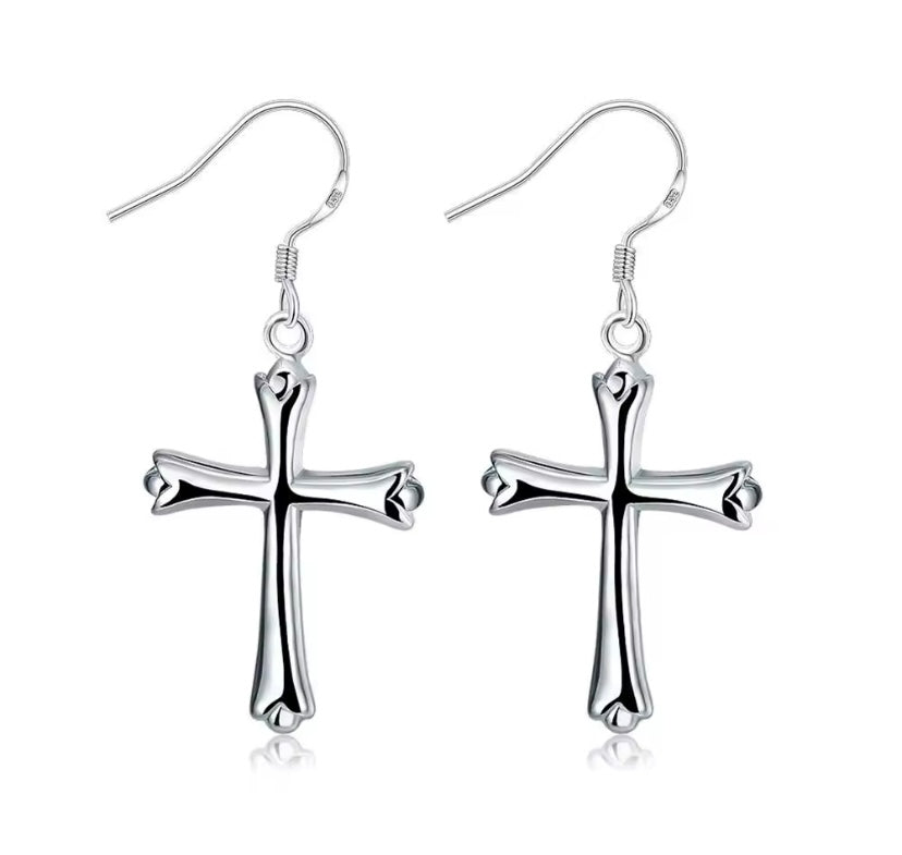 Sterling Silver Cross Dangle Earrings
