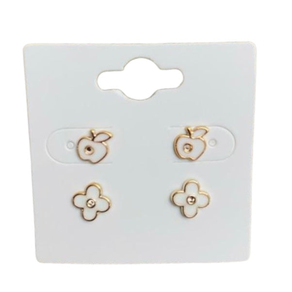 2 Pack Stud Earrings. Acrylic Backing. White & Gold Sets