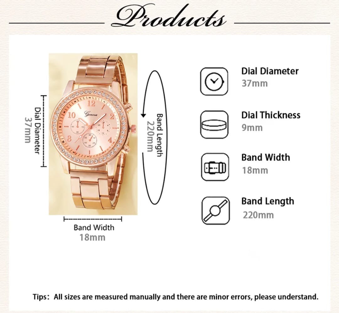 Rose Gold 6 Piece Rhinestone Jewelry Set
