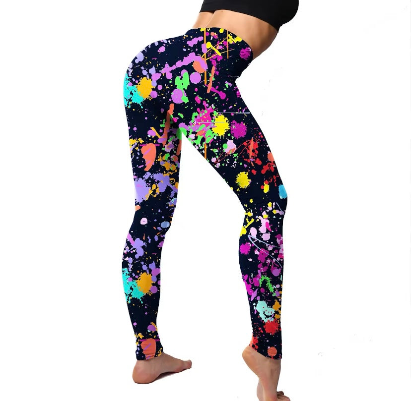 Colorful Splatter Print Stretchy Leggings