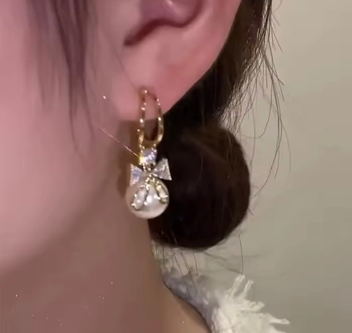 Bowknot Style Imitation Pearl Drop Earrings