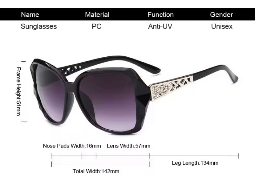 Women’s Big Black Sunglasses with Silver Accents