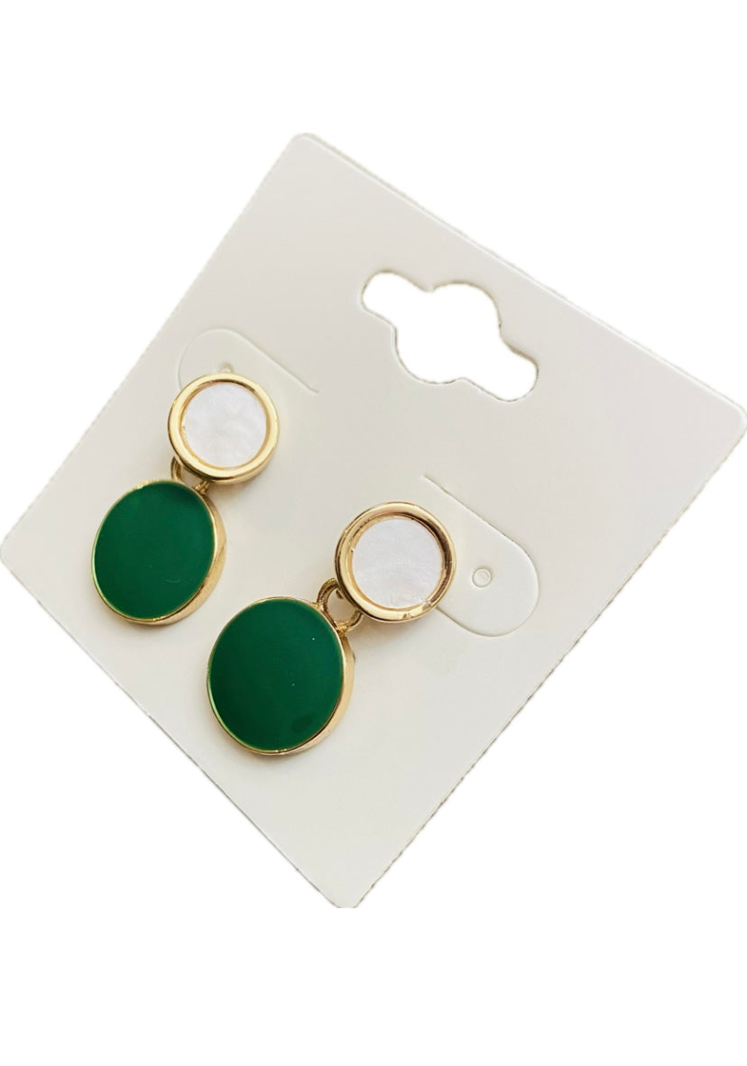 Drip Glazed Earrings - Green, Ivory, Gold