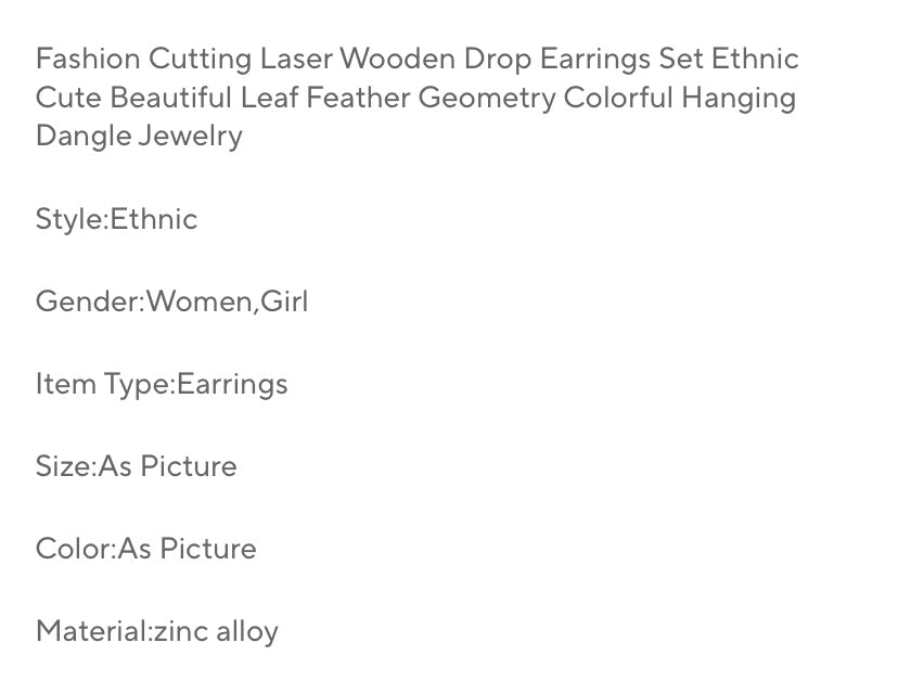 Blue - Leaf Feather Wooden Drop Geometric Earrings