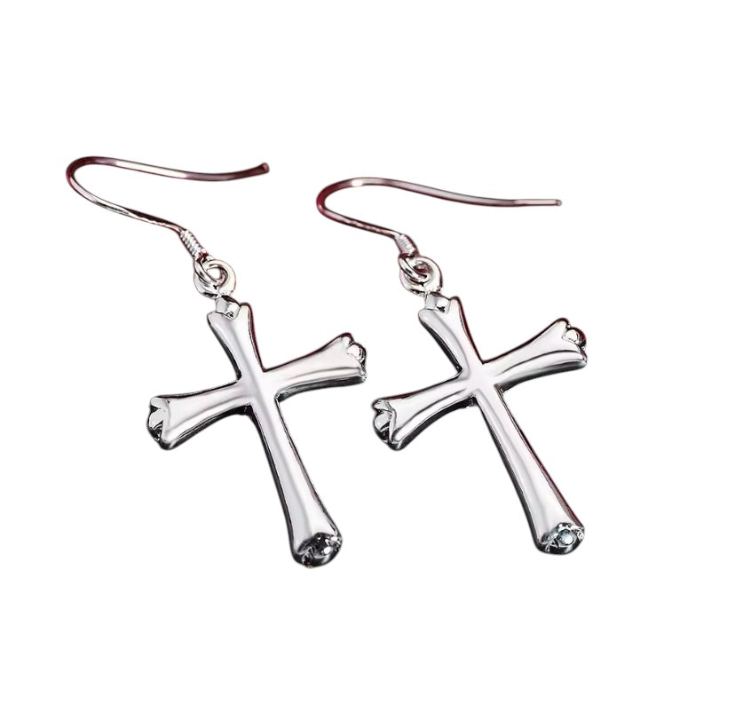 Sterling Silver Cross Dangle Earrings