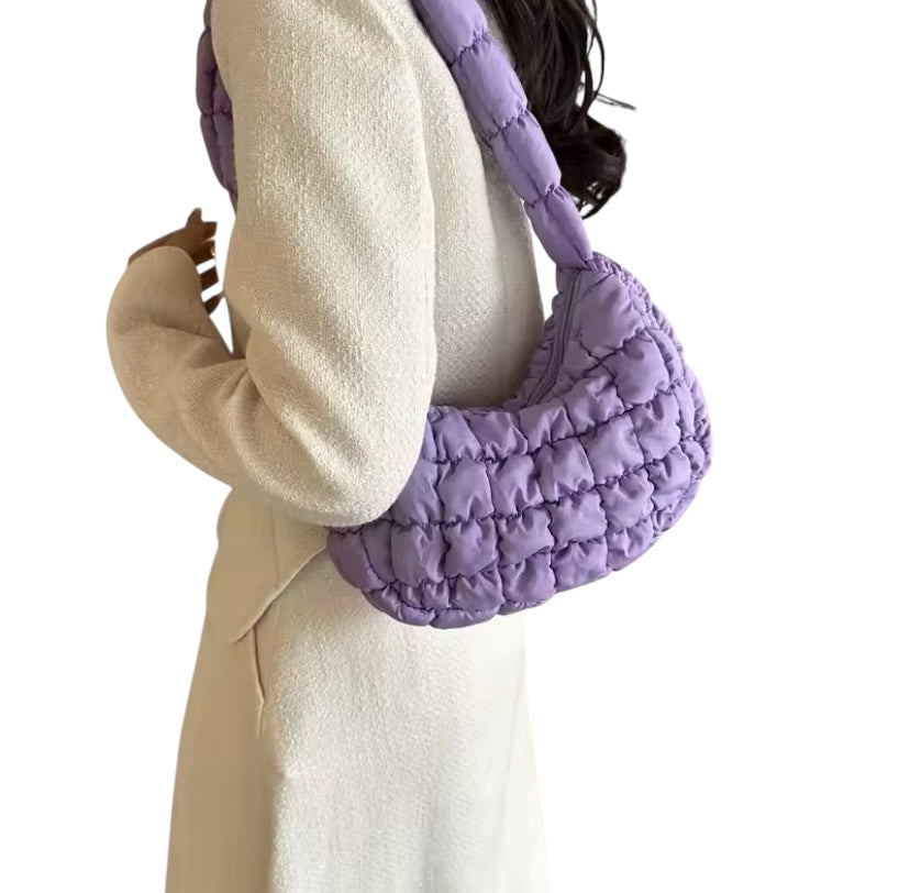Bubble/puffer, quilted pleated, small/mini purse with shoulder strap
