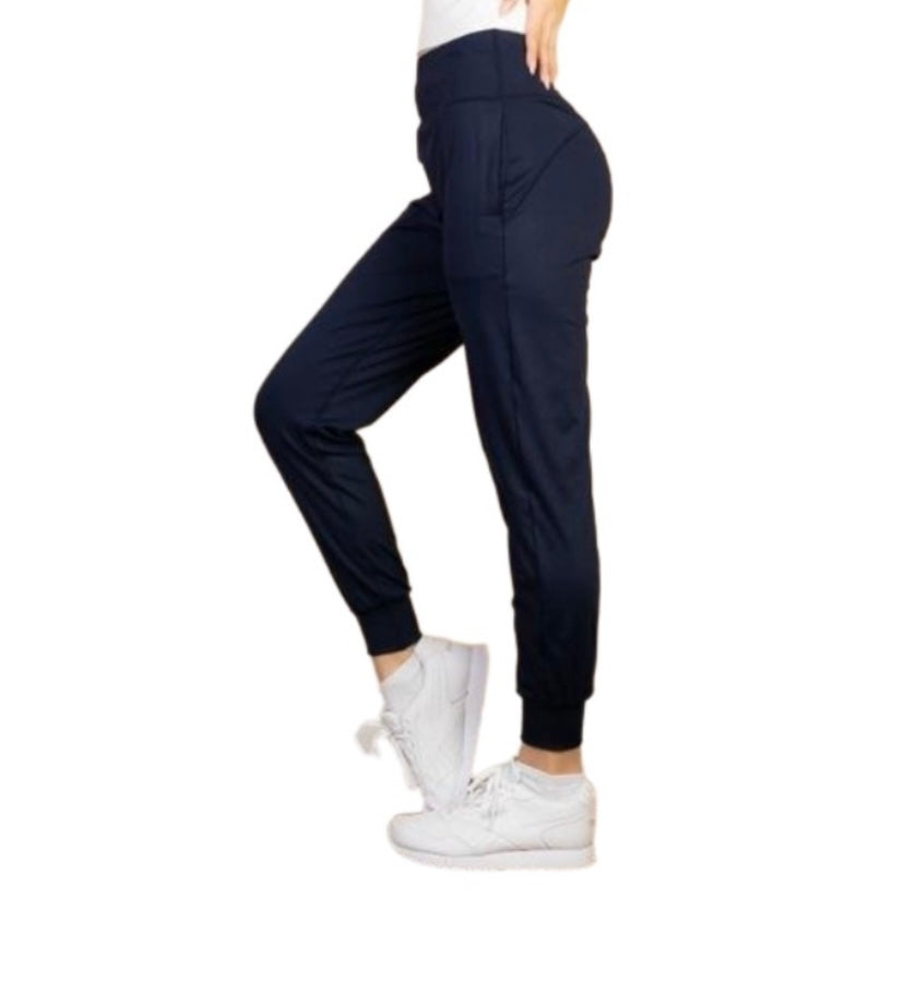 High Waisted Wide Waistband Joggers: NAVY