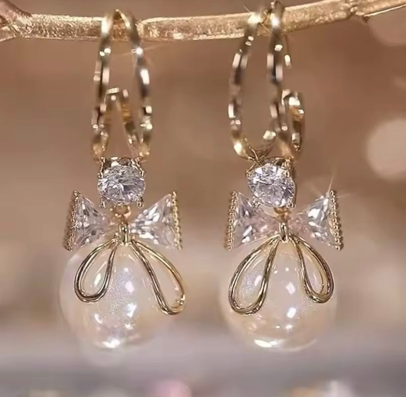 Bowknot Style Imitation Pearl Drop Earrings