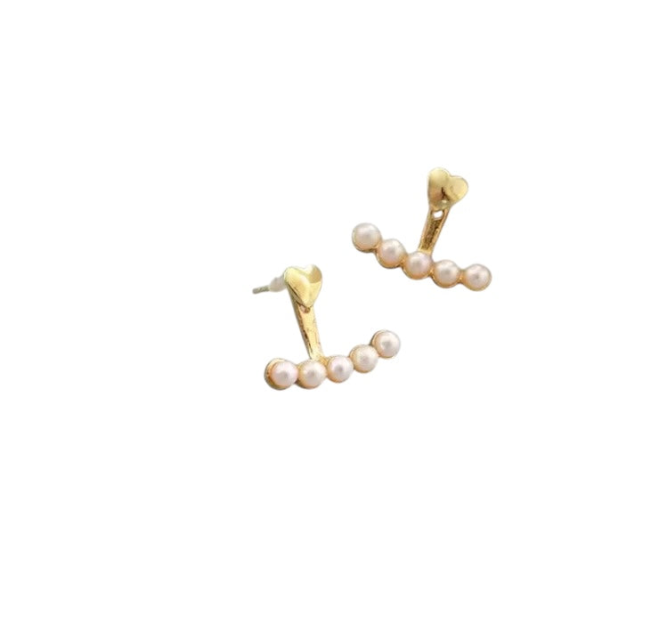 Gold Heart Pearl Stud Peek-A-Boo Earrings