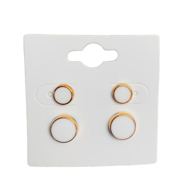 2 Pack Stud Earrings. Acrylic Backing. White & Gold Sets