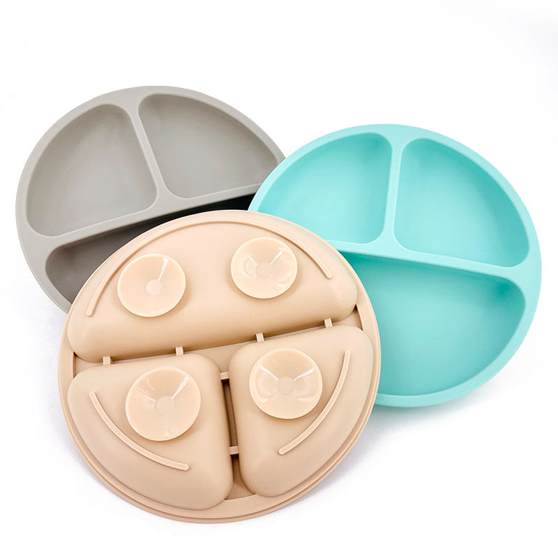 Children's Dish Baby Silicone Sucker Bowl Baby Smile Face Plate - Mint Color