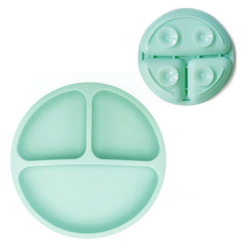 Children's Dish Baby Silicone Sucker Bowl Baby Smile Face Plate - Mint Color