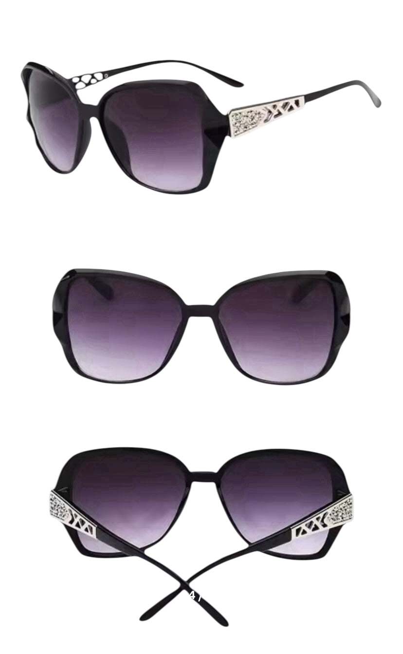 Women’s Big Black Sunglasses with Silver Accents