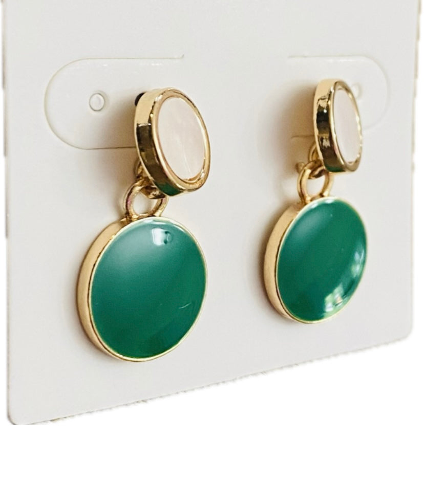 Drip Glazed Earrings - Green, Ivory, Gold