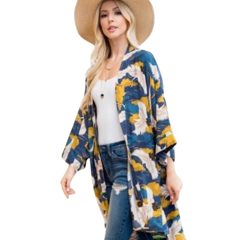 Flying Crane Print Kimono