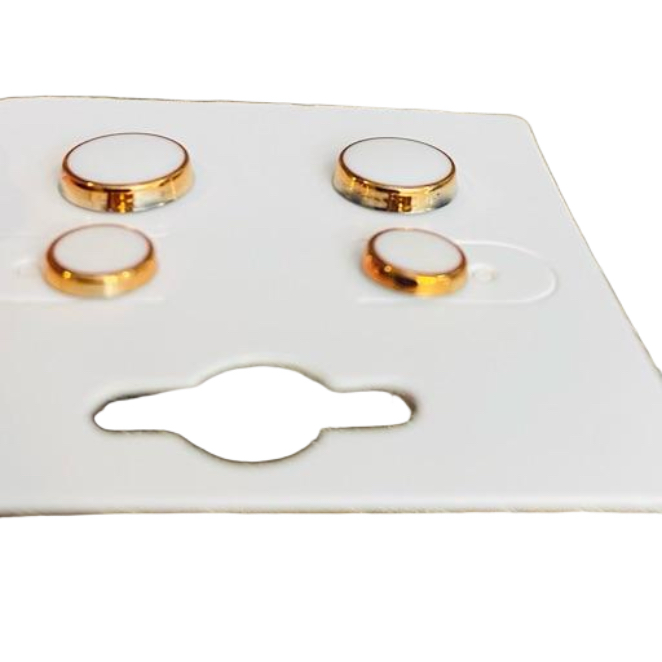 2 Pack Stud Earrings. Acrylic Backing. White & Gold Sets