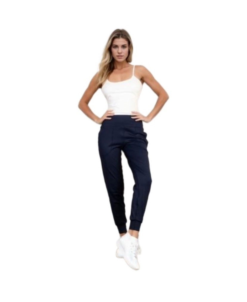 High Waisted Wide Waistband Joggers: NAVY