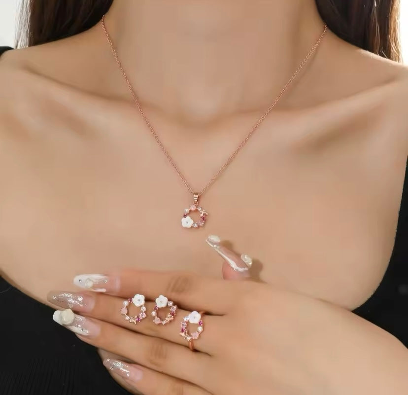 4-Piece Rose Gold Flower Jewelry Set