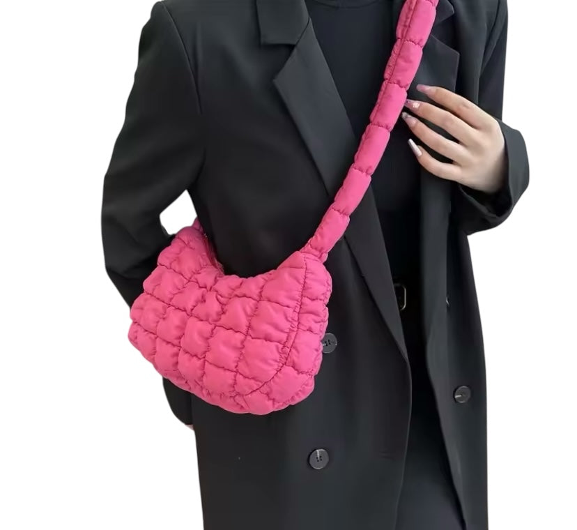 Bubble/puffer, quilted pleated, small/mini purse with shoulder strap