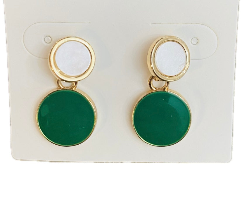 Drip Glazed Earrings - Green, Ivory, Gold