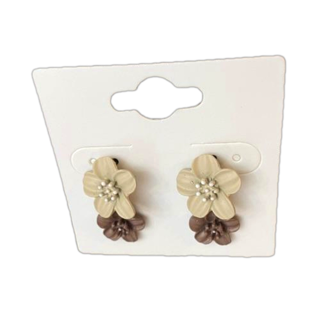 Matte Colored Flower Drop Earrings - Brown & Cream