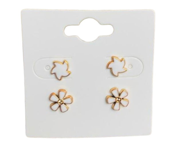 2 Pack Stud Earrings. Acrylic Backing. White & Gold Sets