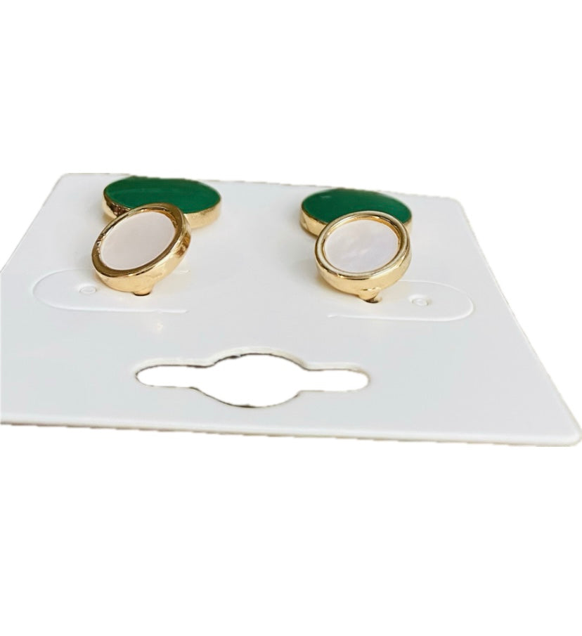 Drip Glazed Earrings - Green, Ivory, Gold
