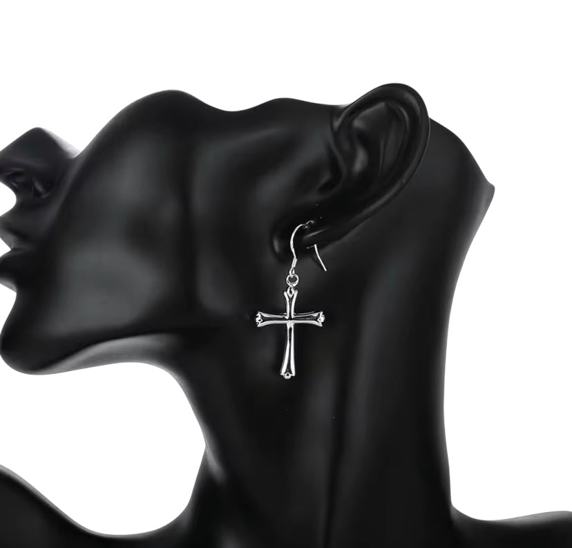 Sterling Silver Cross Dangle Earrings