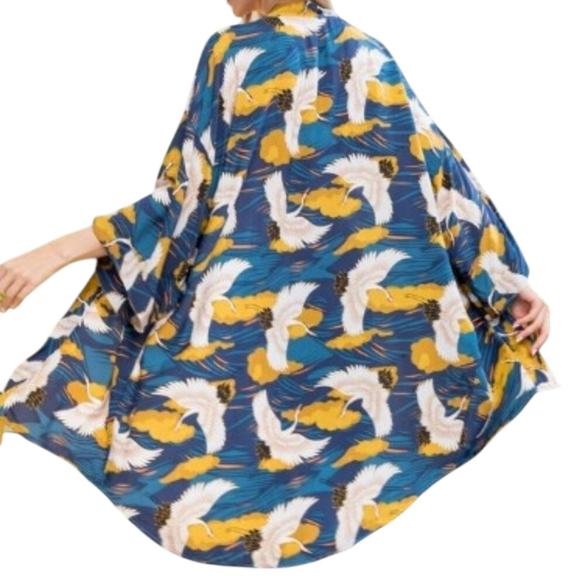 Flying Crane Print Kimono