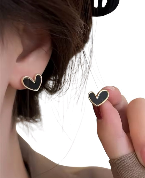 Blue Heart Shaped Stud Earrings - Blue and Gold