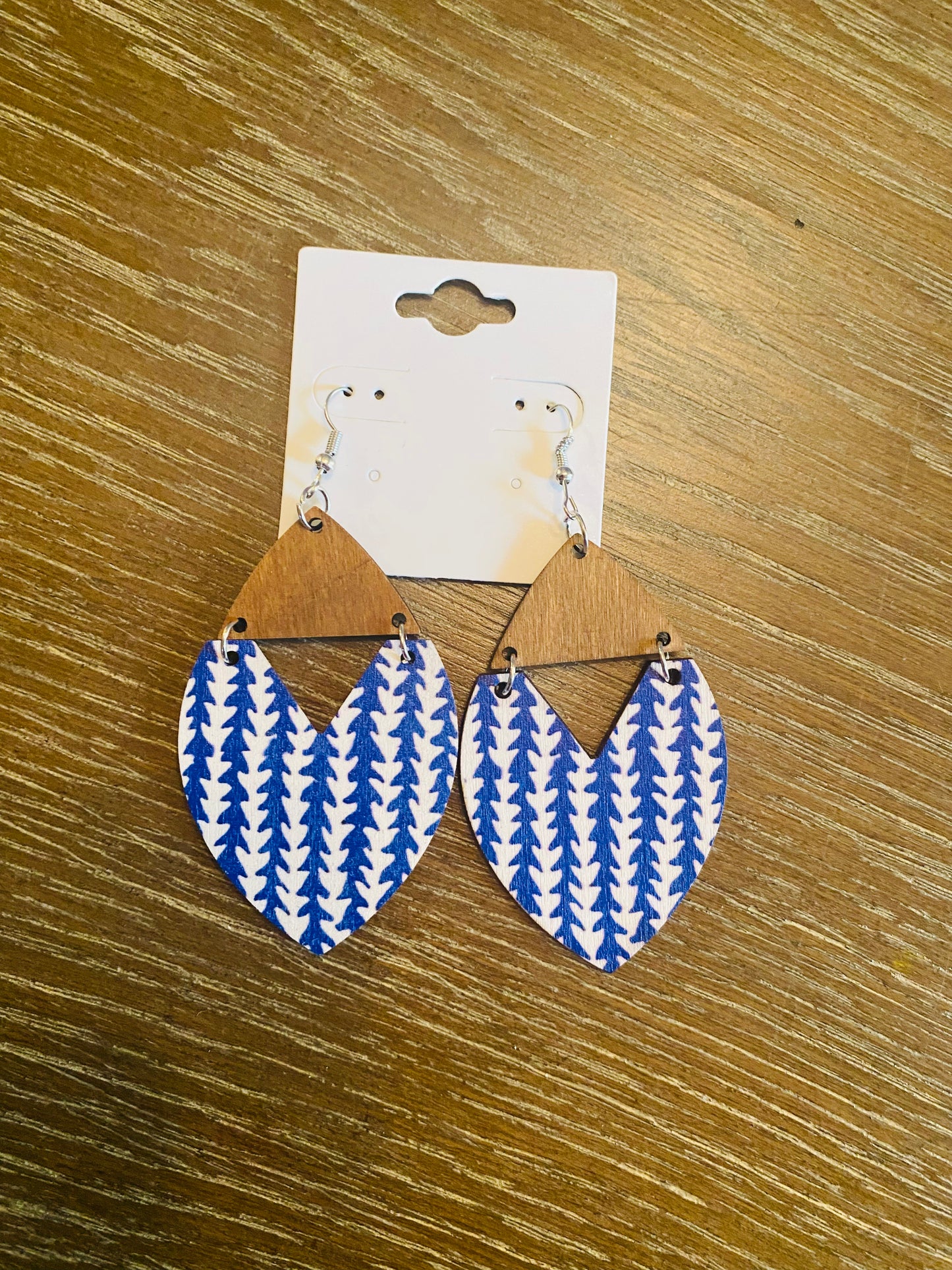 Large Bohemian Geometric Triangle Wooden Leaf Pattern Earrings