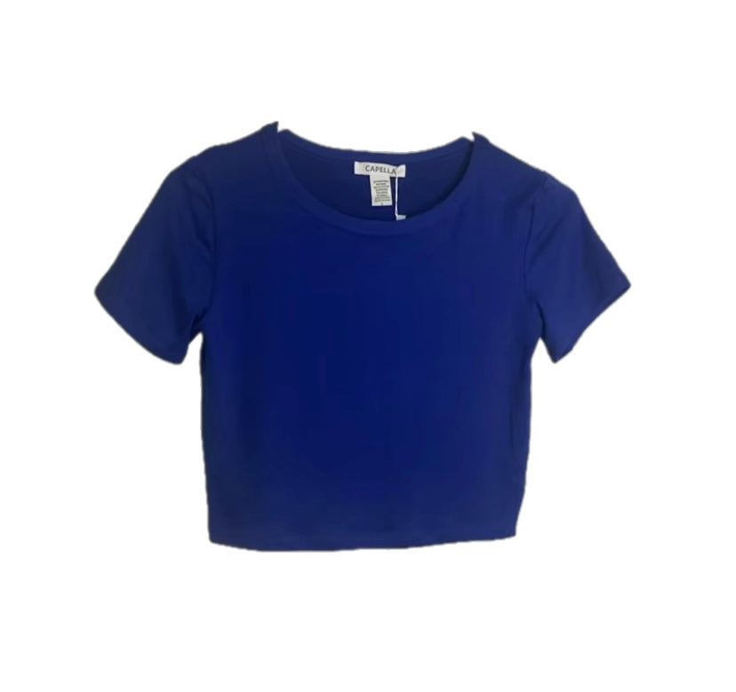 Short Sleeve Roundneck Crop Top: Royal Blue