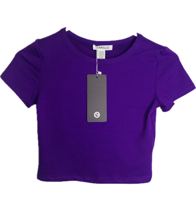 Women's Short Sleeve Roundneck Crop Top: Dahlia