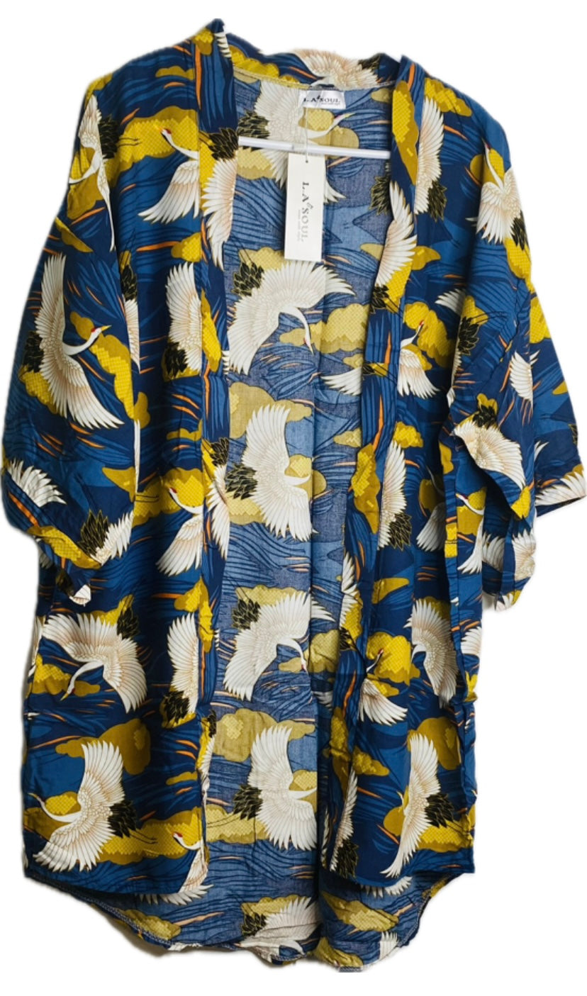 Flying Crane Print Kimono