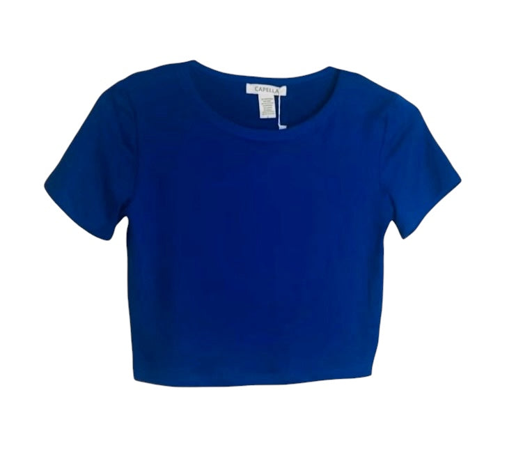 Short Sleeve Roundneck Crop Top: Royal Blue