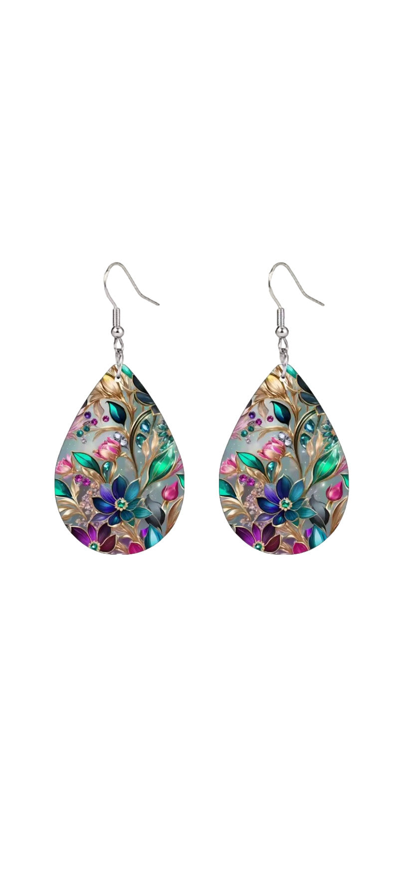 Floral Teardrop Gemstone Earrings with Multicolor Design