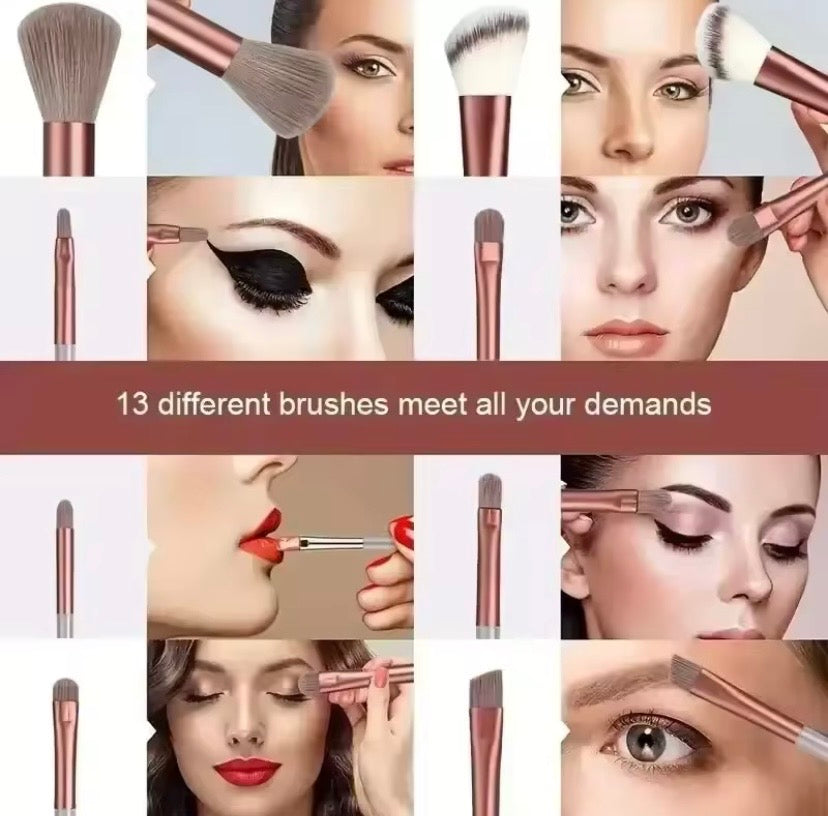 13 Piece - Makeup Brush Set - Pink