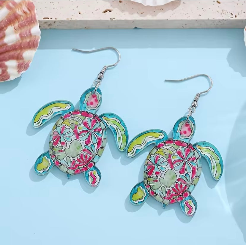 Colorful Turtle Acrylic Dangle Earrings