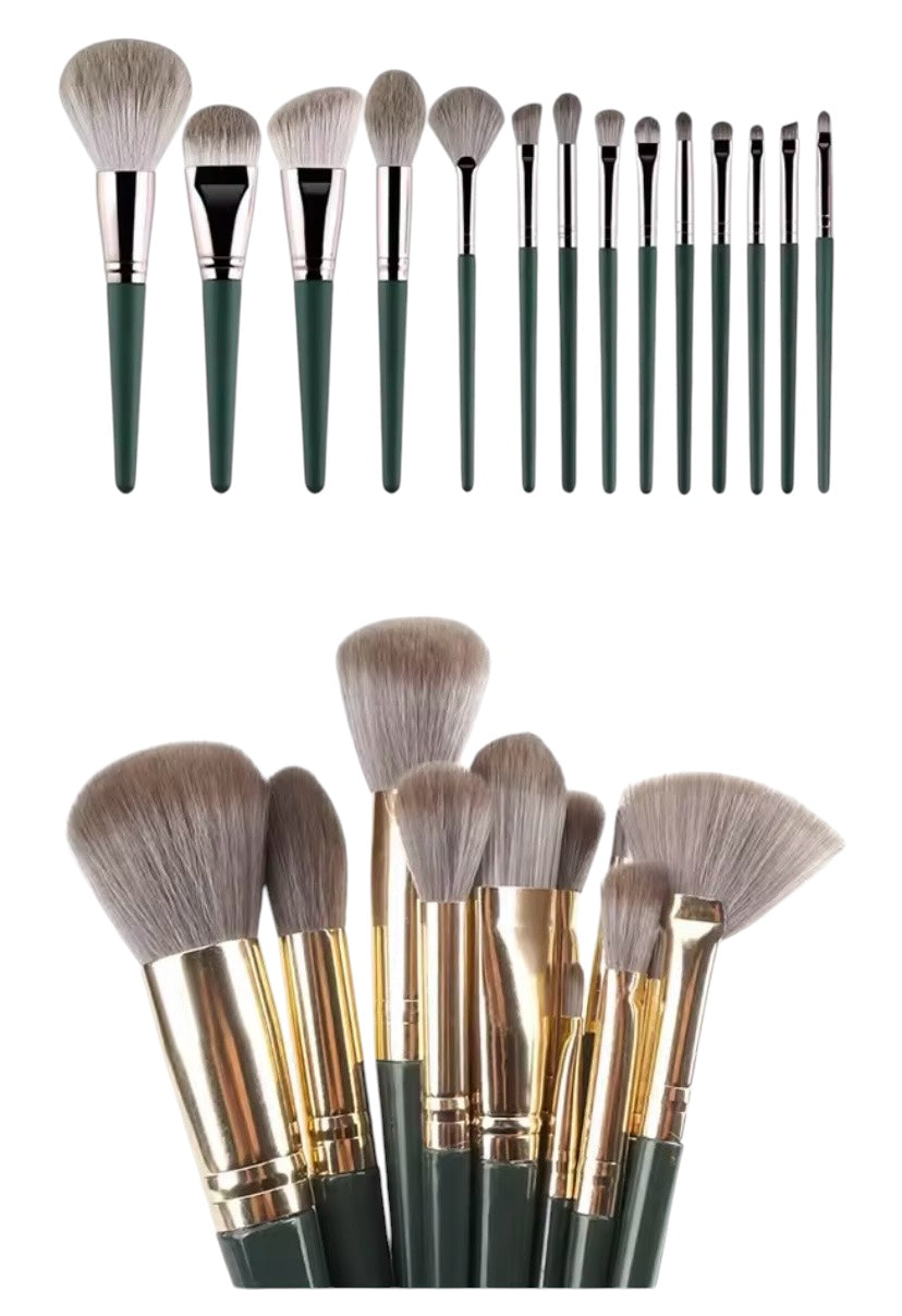 14 Pcs Makeup Brush Set - Green